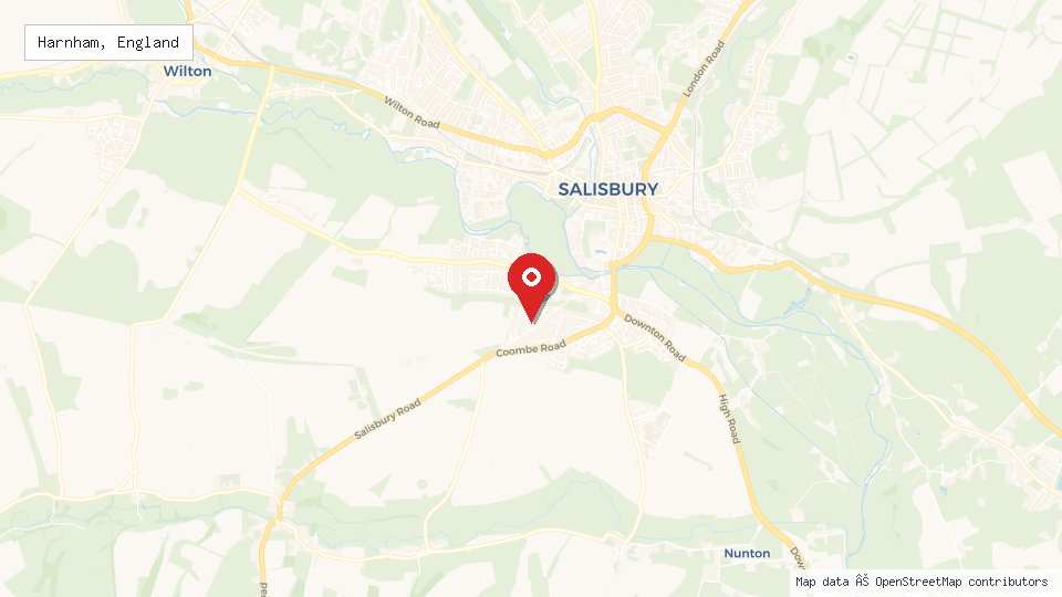 Street map of Harnham, England with location pin