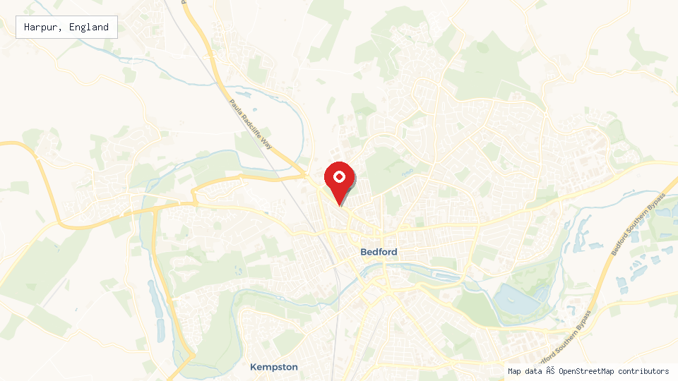 Street map of Harpur, England with location pin