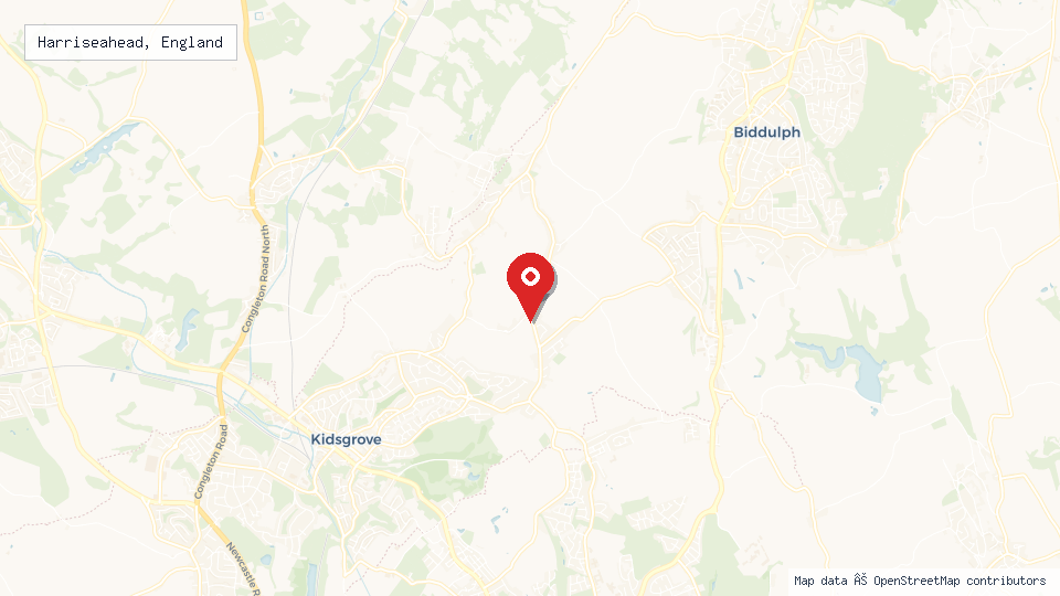Street map of Harriseahead, England with location pin