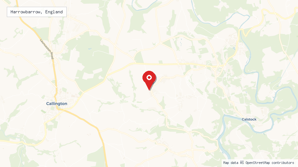 Street map of Harrowbarrow, England with location pin