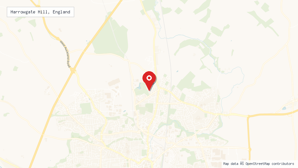Street map of Harrowgate Hill, England with location pin