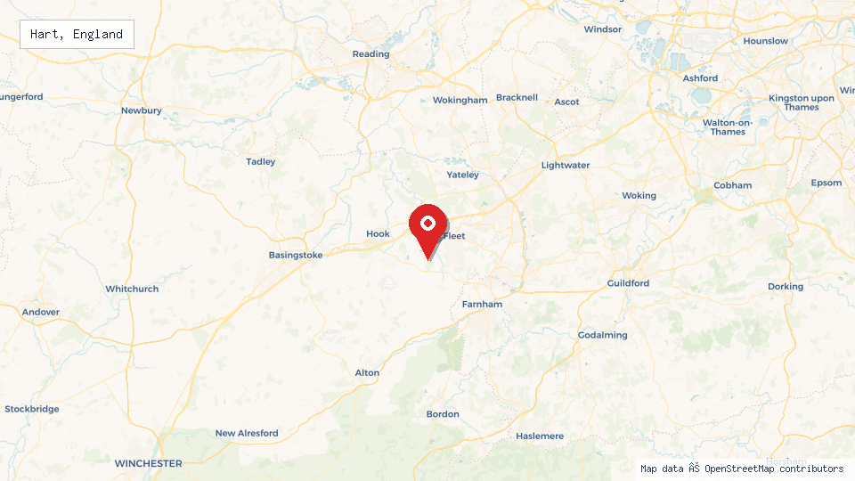 Street map of Hart, England with location pin