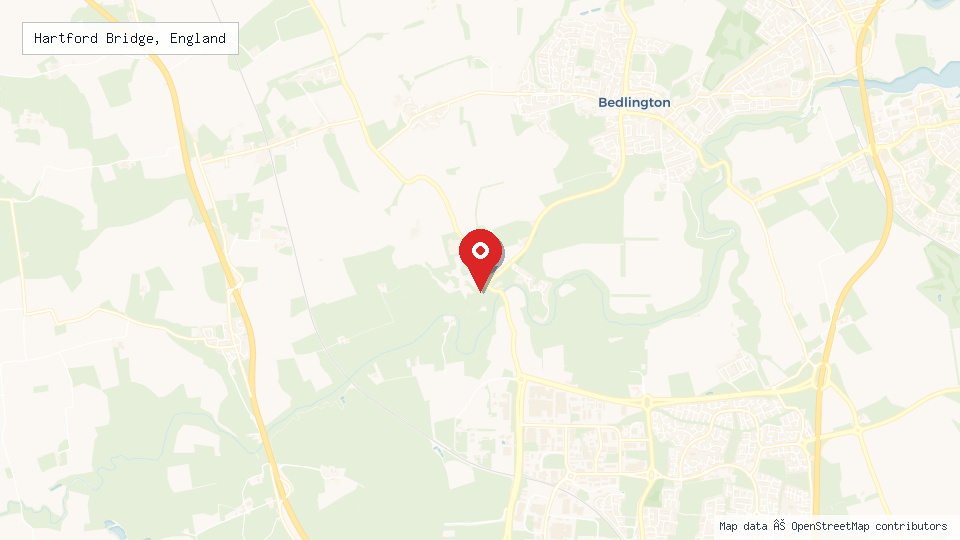 Street map of Hartford Bridge, England with location pin