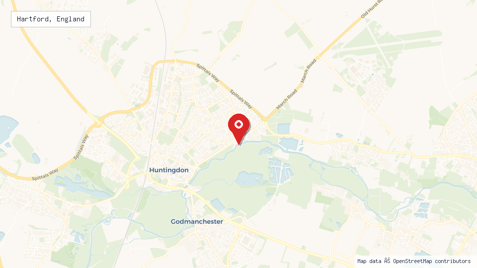 Street map of Hartford, England with location pin