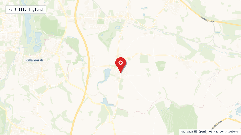 Street map of Harthill, England with location pin