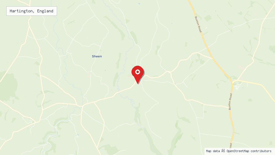 Street map of Hartington, England with location pin