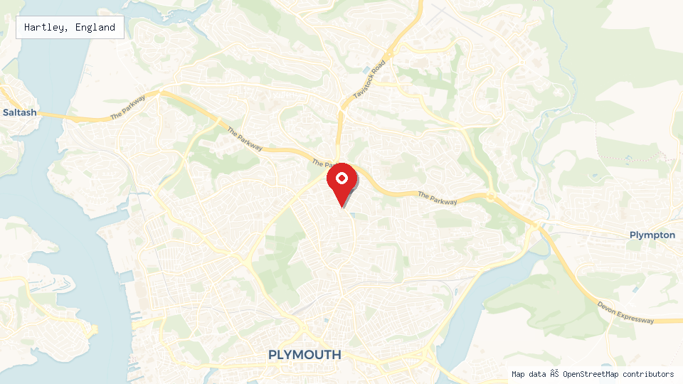 Street map of Hartley, England with location pin