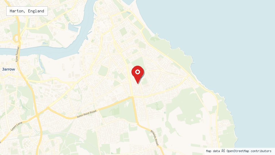Street map of Harton, England with location pin