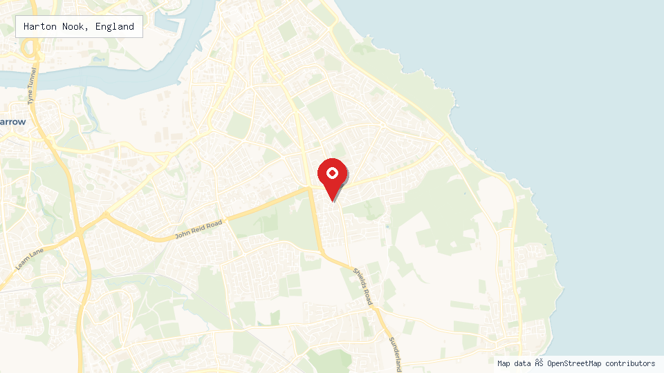 Street map of Harton Nook, England with location pin