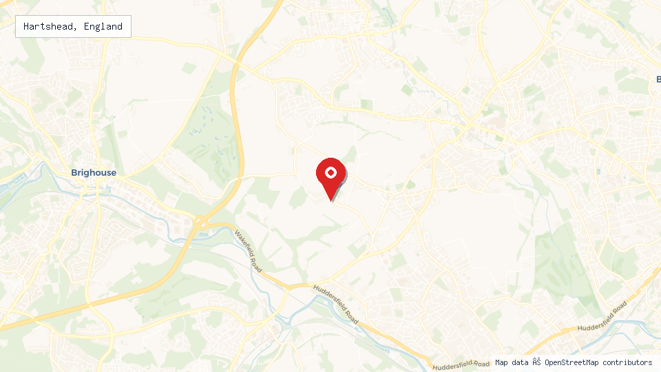 Street map of Hartshead, England with location pin