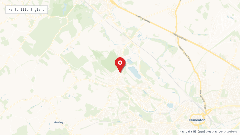 Street map of Hartshill, England with location pin