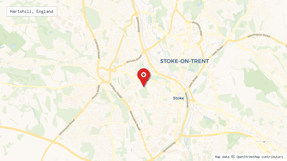 Street map of Hartshill, England with location pin