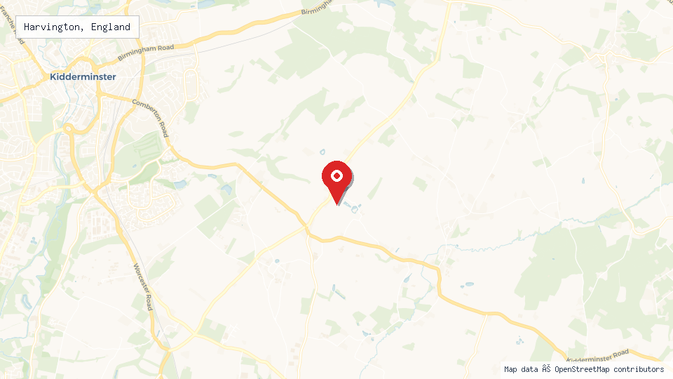 Street map of Harvington, England with location pin