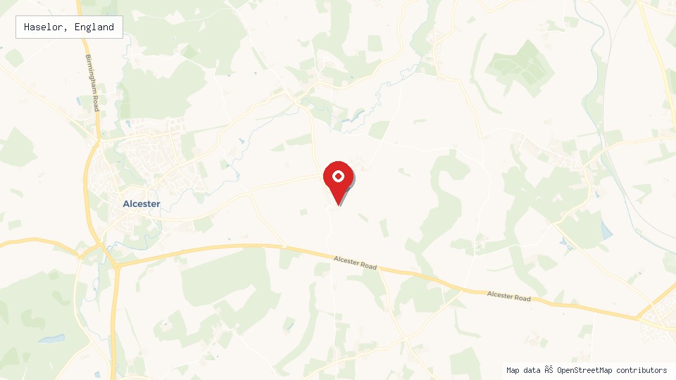Street map of Haselor, England with location pin