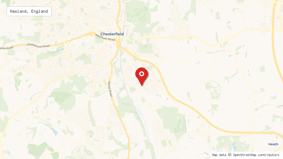 Street map of Hasland, England with location pin