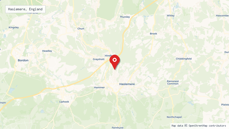 Street map of Haslemere, England with location pin
