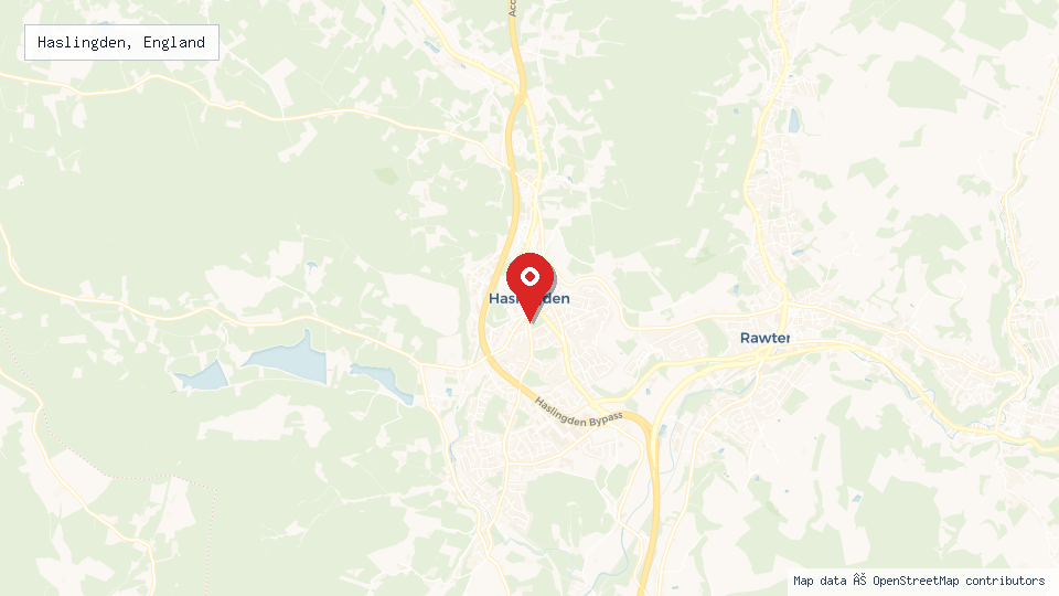 Street map of Haslingden, England with location pin
