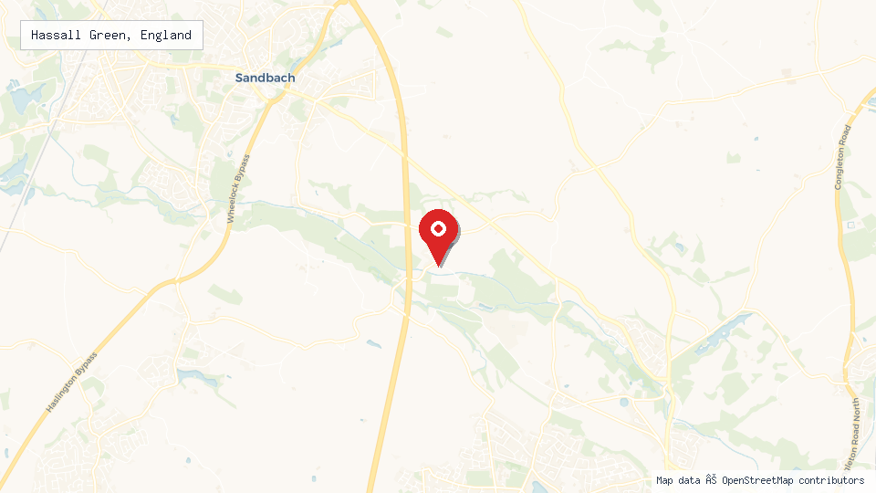 Street map of Hassall Green, England with location pin