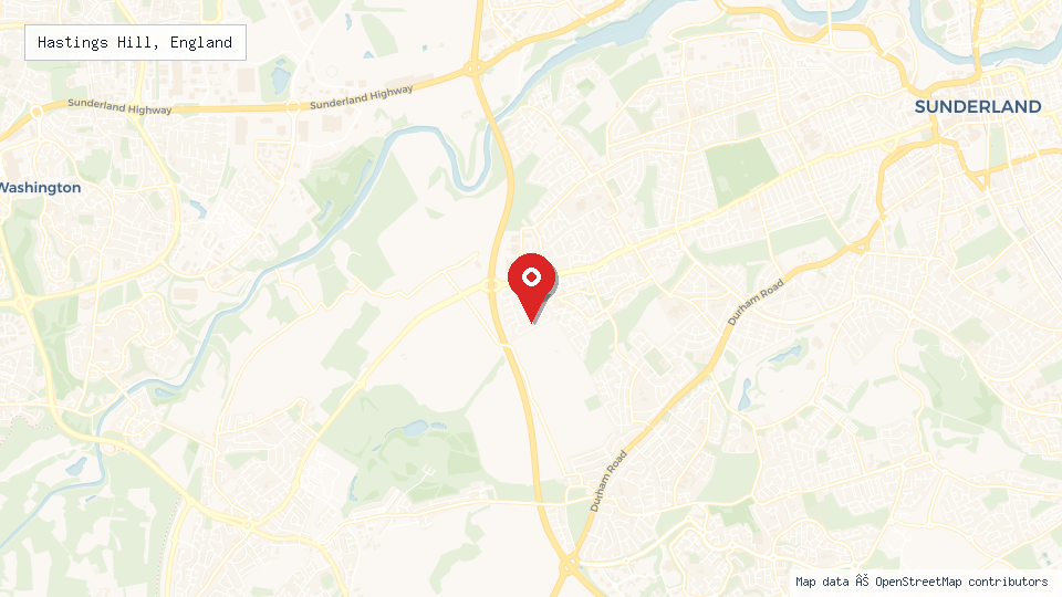 Street map of Hastings Hill, England with location pin