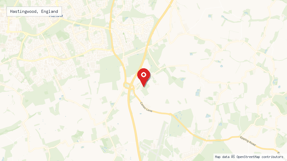 Street map of Hastingwood, England with location pin