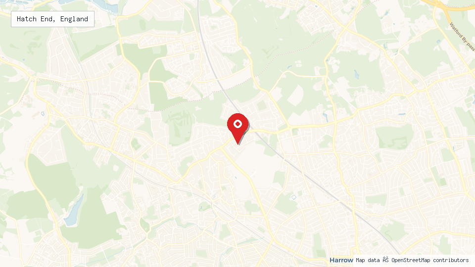 Street map of Hatch End, England with location pin