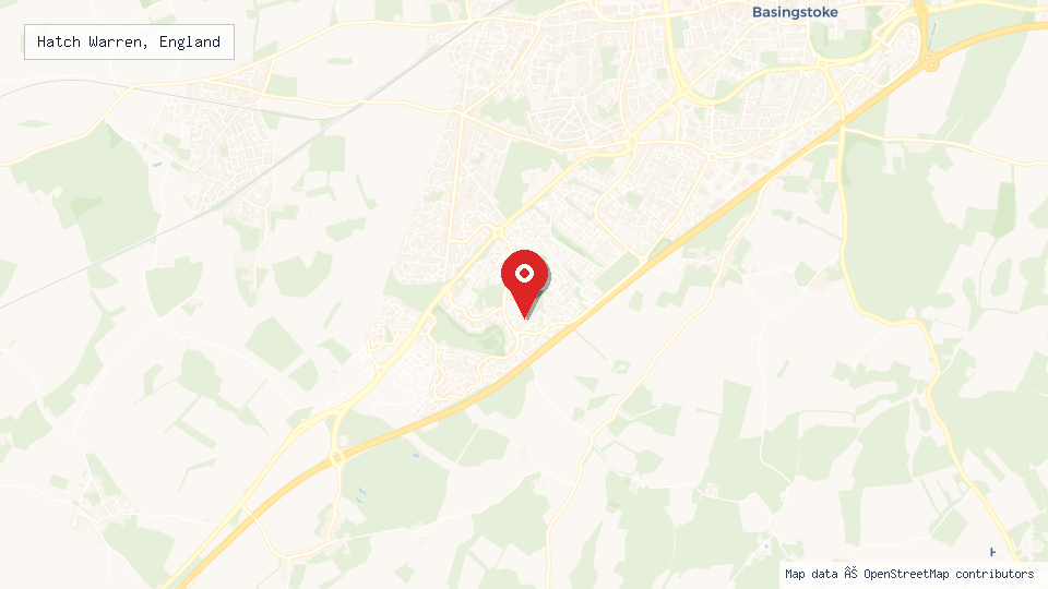 Street map of Hatch Warren, England with location pin
