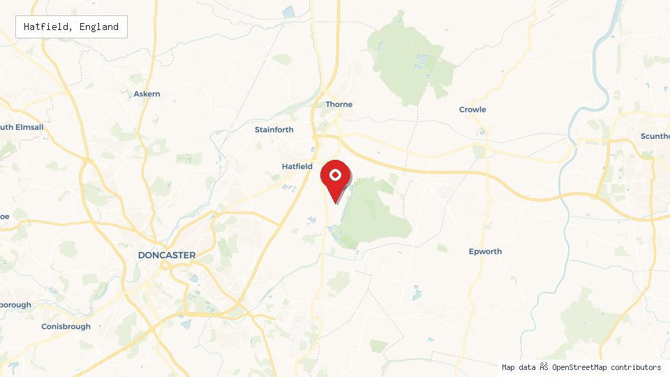 Street map of Hatfield, England with location pin
