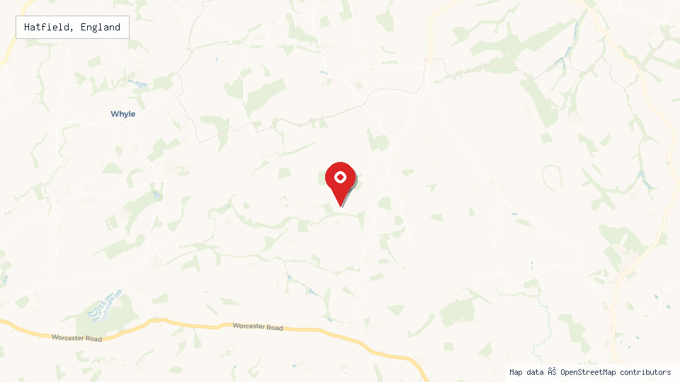 Street map of Hatfield, England with location pin