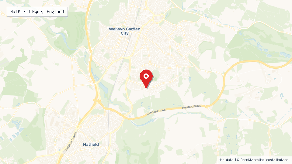 Street map of Hatfield Hyde, England with location pin