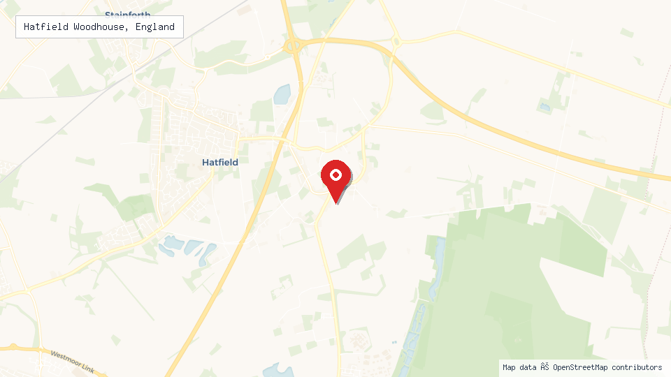 Street map of Hatfield Woodhouse, England with location pin