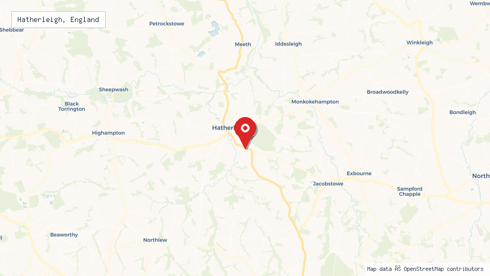 Street map of Hatherleigh, England with location pin