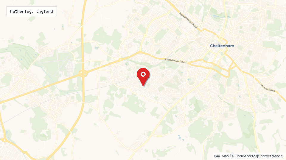 Street map of Hatherley, England with location pin