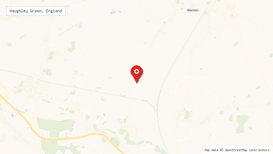 Street map of Haughley Green, England with location pin