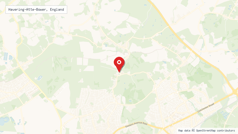 Street map of Havering-Atte-Bower, England with location pin