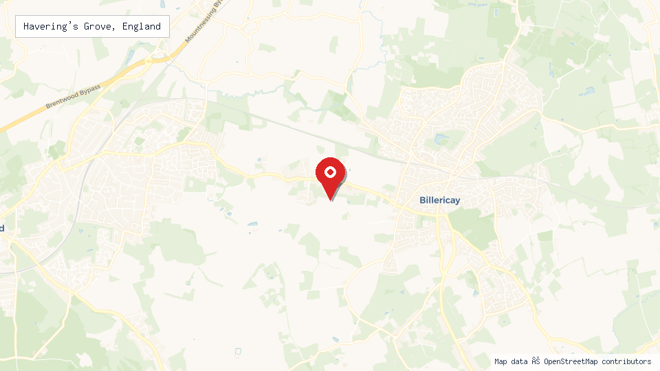 Street map of Havering's Grove, England with location pin
