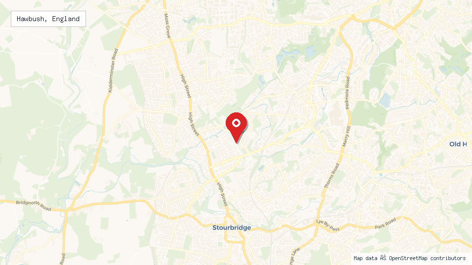 Street map of Hawbush, England with location pin