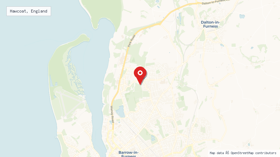 Street map of Hawcoat, England with location pin