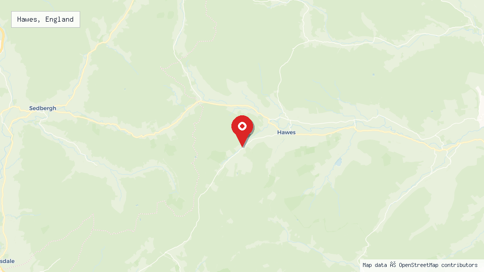 Street map of Hawes, England with location pin