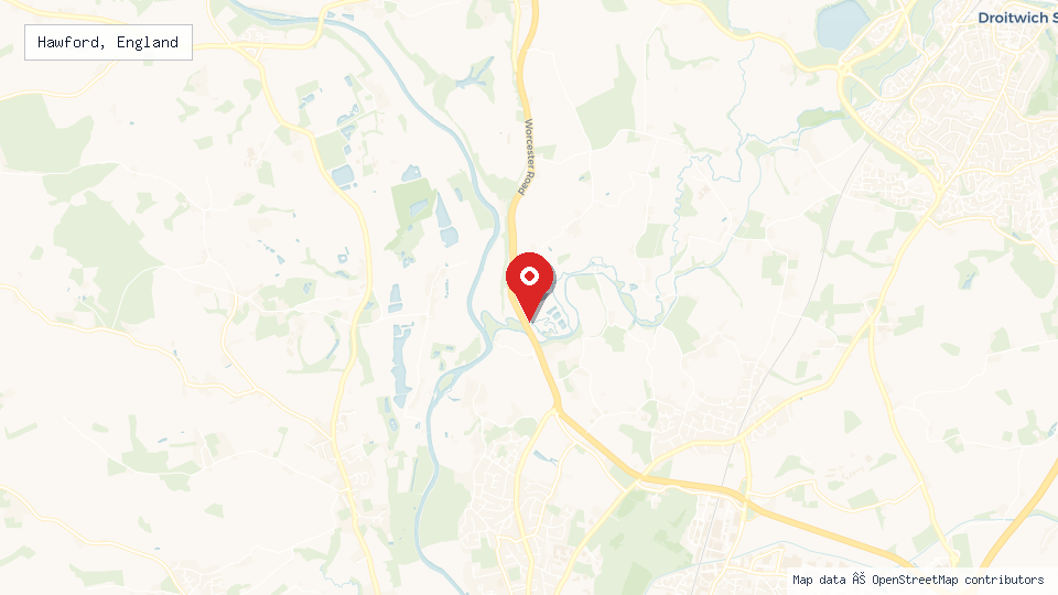 Street map of Hawford, England with location pin