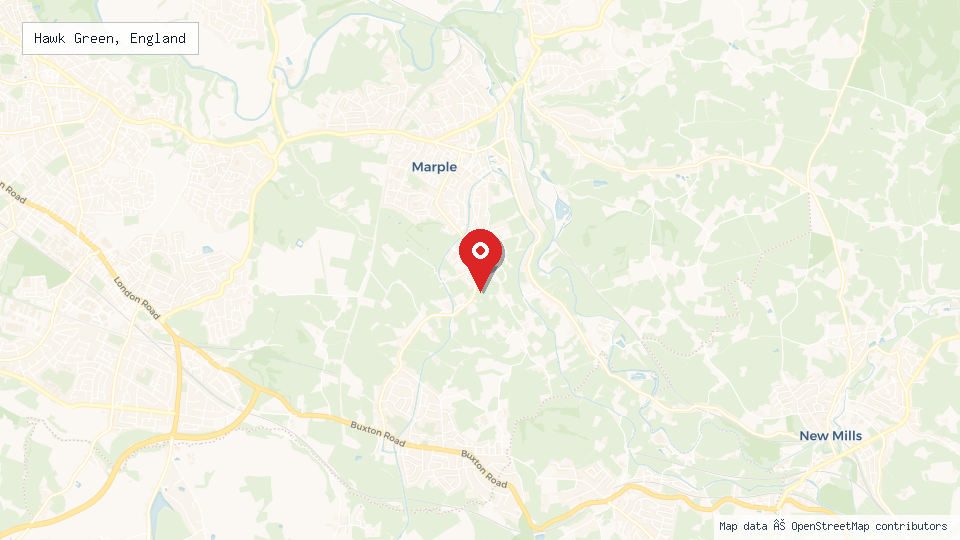 Street map of Hawk Green, England with location pin