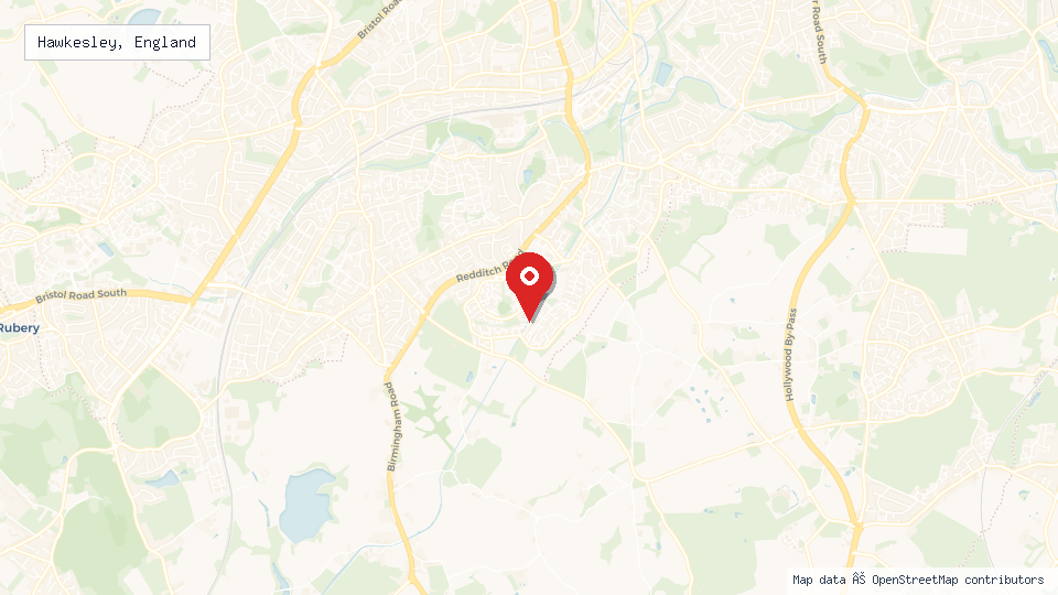 Street map of Hawkesley, England with location pin