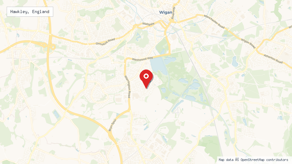 Street map of Hawkley, England with location pin