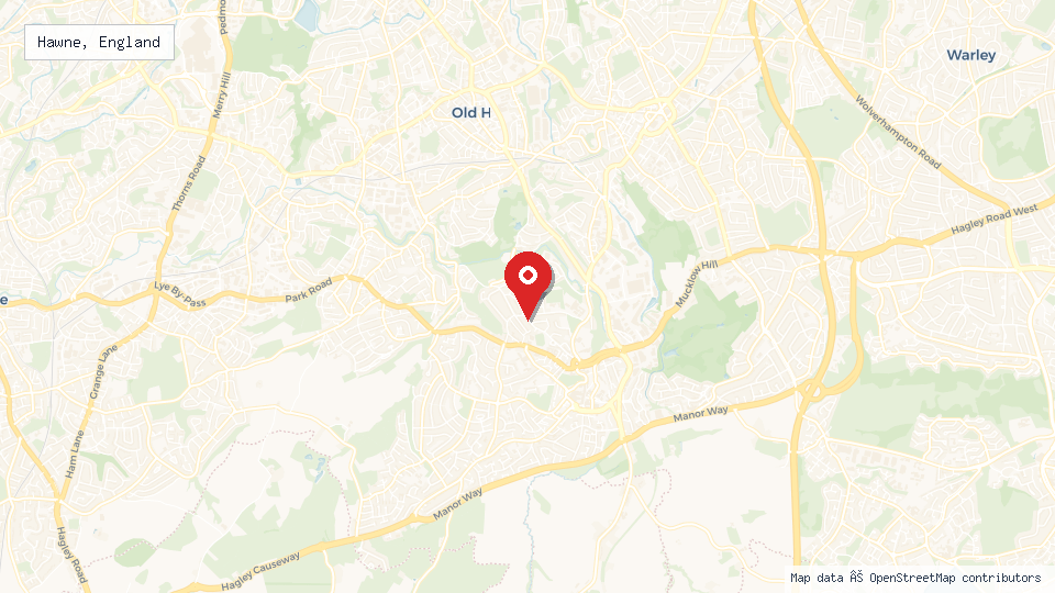 Street map of Hawne, England with location pin