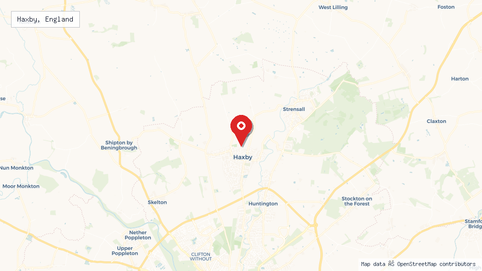 Street map of Haxby, England with location pin