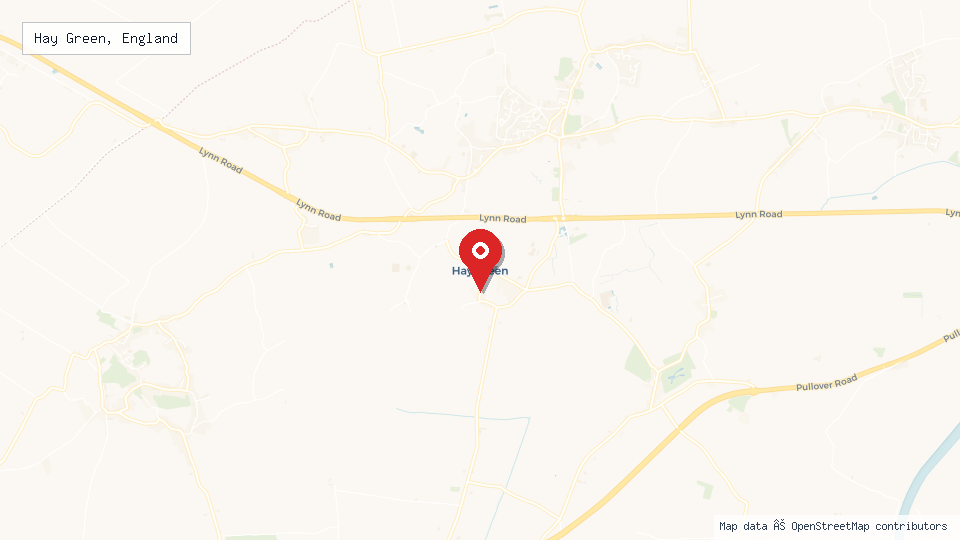 Street map of Hay Green, England with location pin