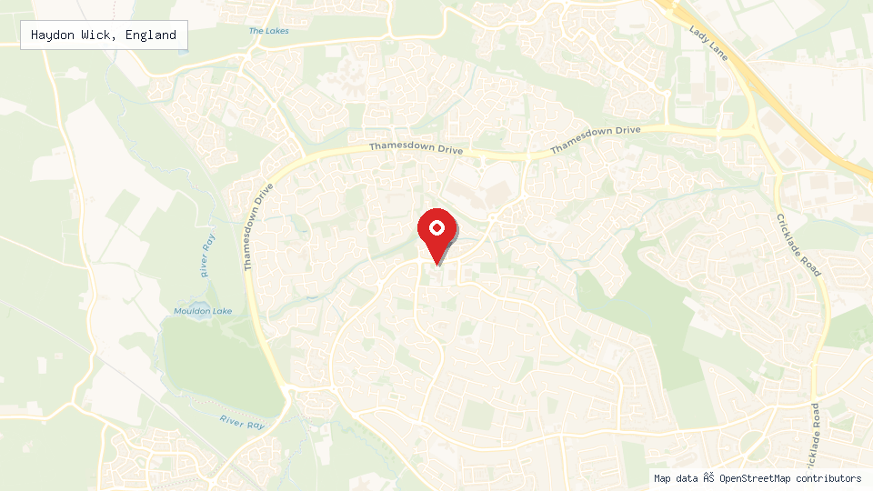 Street map of Haydon Wick, England with location pin