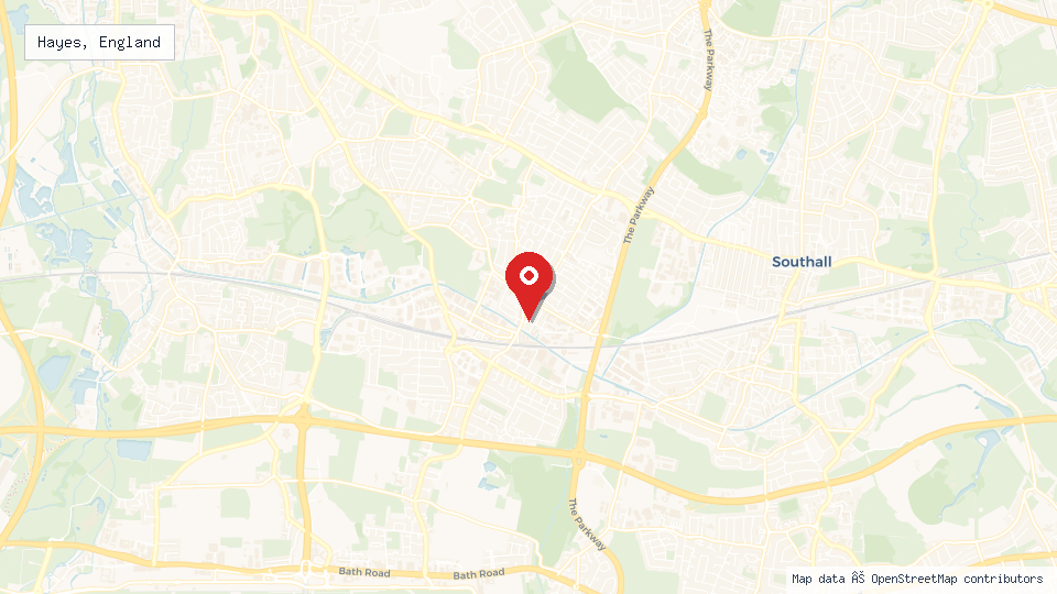 Street map of Hayes, England with location pin
