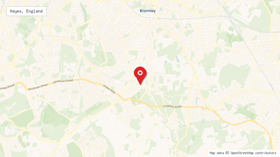 Street map of Hayes, England with location pin