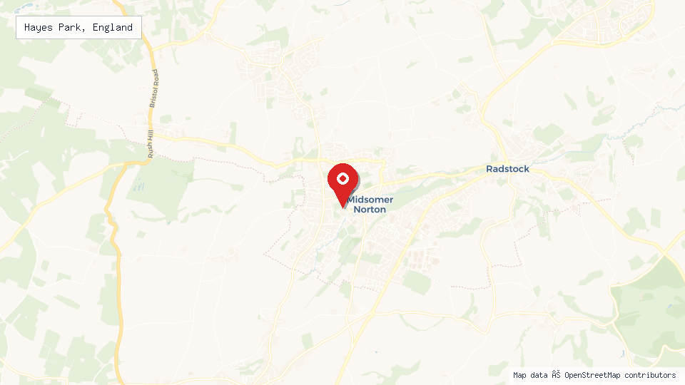 Street map of Hayes Park, England with location pin