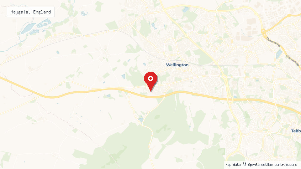 Street map of Haygate, England with location pin